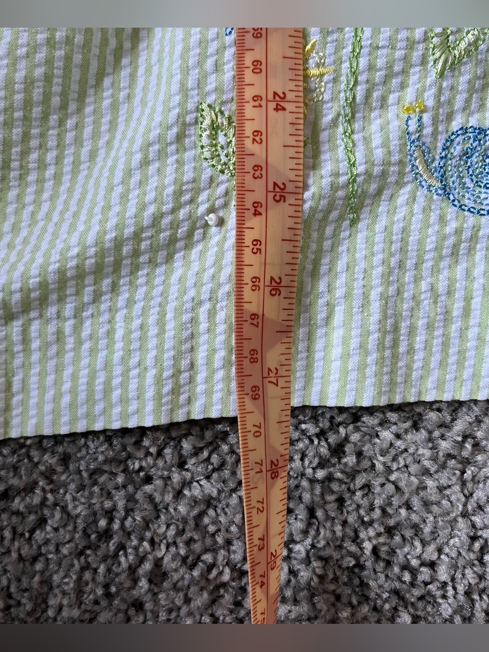 Green and white striped floral embroidered button down shirt - Picture 6 of 7